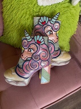 Irregular Choice Pink Multicolor Unicorn Platform Heeled Boots